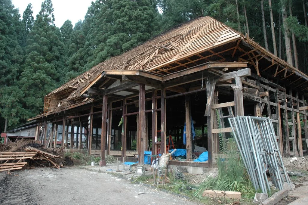 Hakuba kominka stripped back to its timber frame during major renovation work