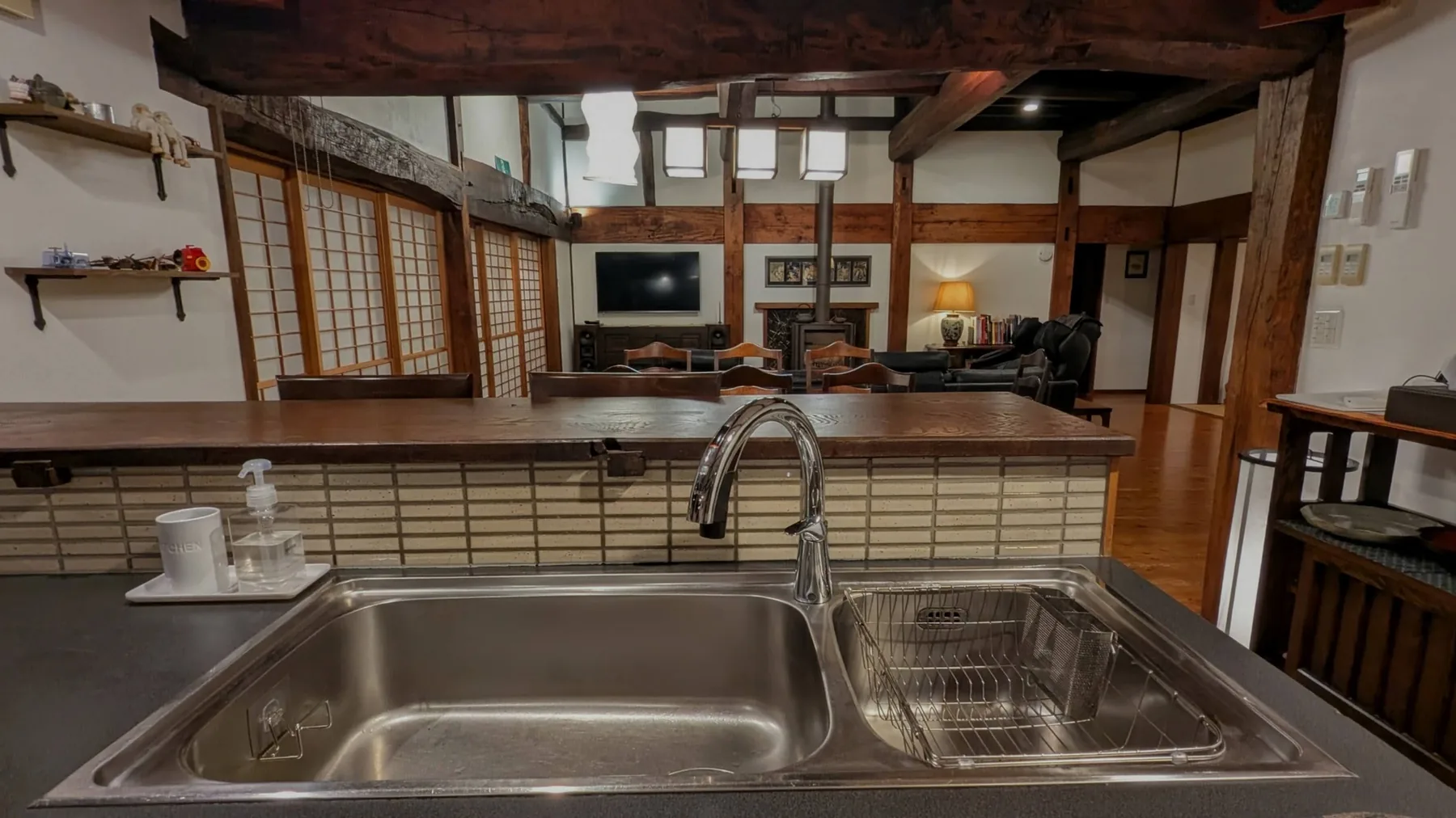 Kitchen looking toward the main living space
