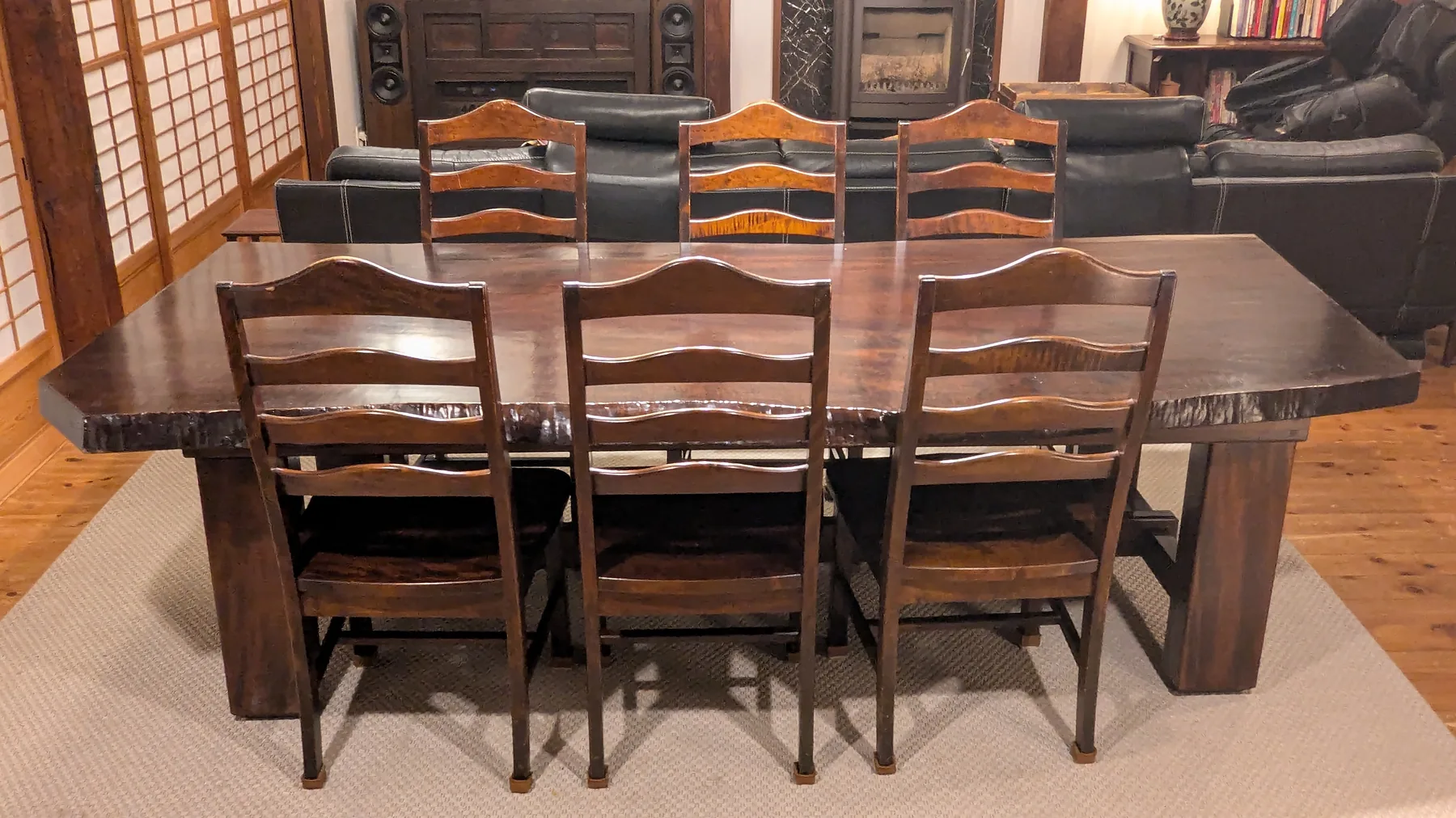 Oversized dining table with seating for a group