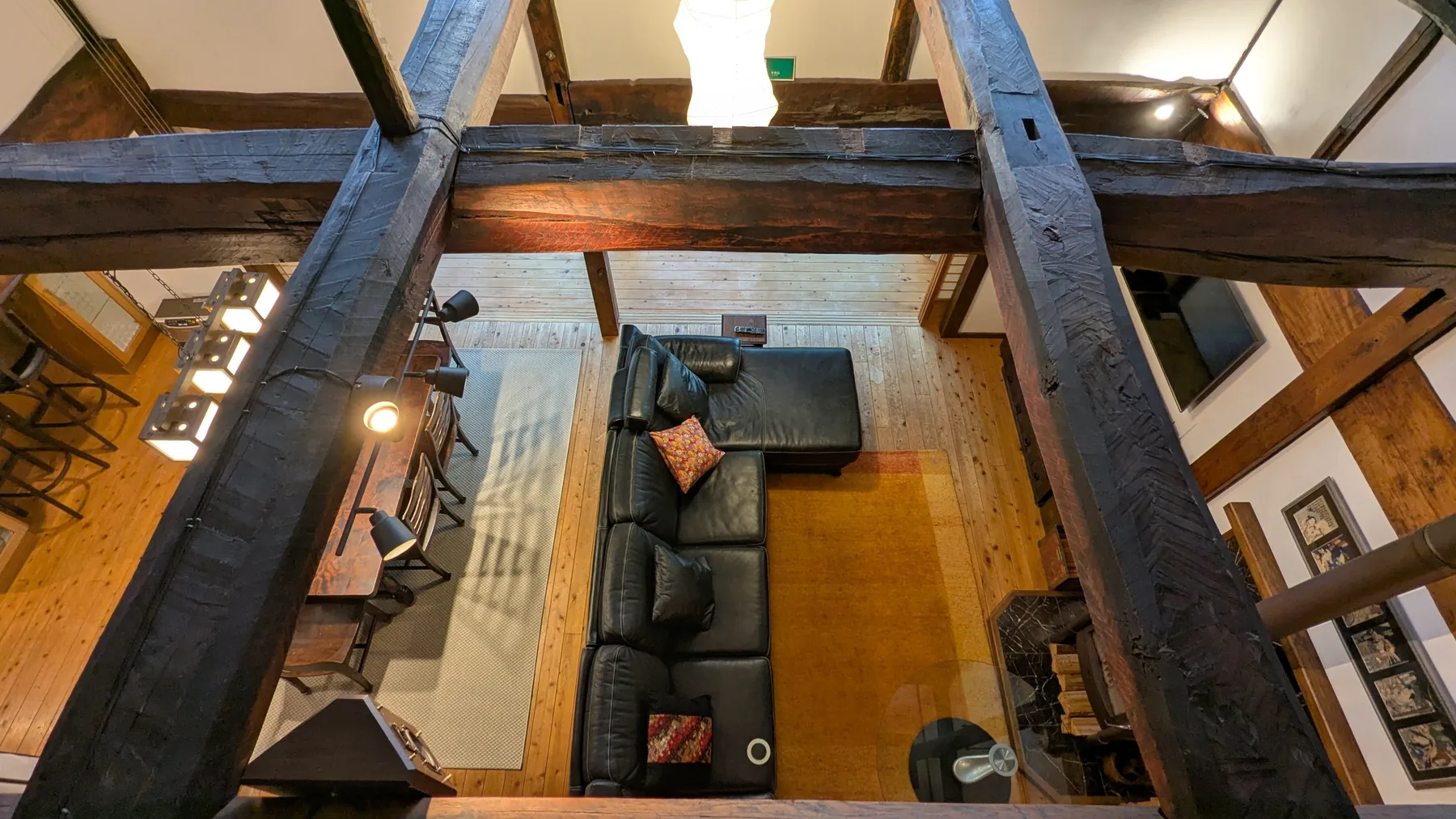 View down from the upper gallery into the living room