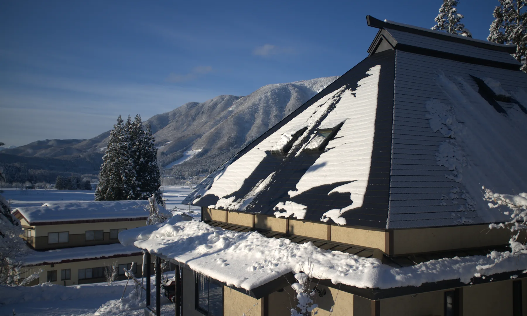 Winter mountain view in Hakuba from Rental Farmhouse Tamaki